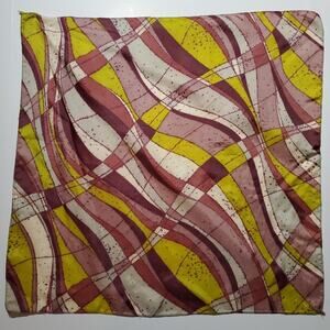 Vintage Scarf WAVY PLAID GEOMETRIC Abstract Art Satin 20" SQUARE